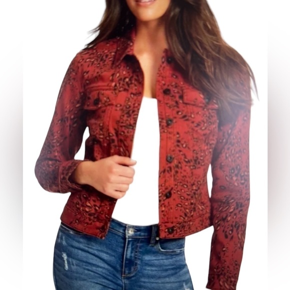 NWT ELLA MOSS Cheetah Sable Swirl Denim Jacket Women's Size S - Picture 1 of 16